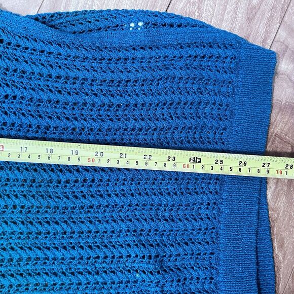 J. Jill Open Knit Sweater Size L Teal Blue Beachy Tunic Round Neck Crochet Top - Picture 4 of 7